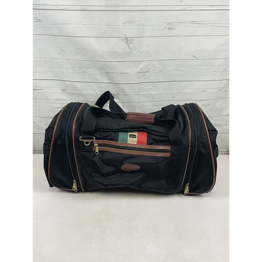 Vtg LARK Travel Duffle Bag Carry On Suitcase Luggage Soft Black Brown 20 inches